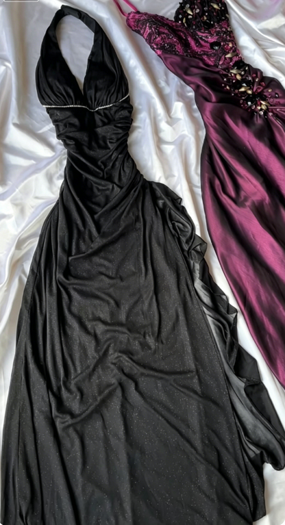 Elegantes schwarzes Abendkleid Etui Chiffon Langes Ballkleid DP05768