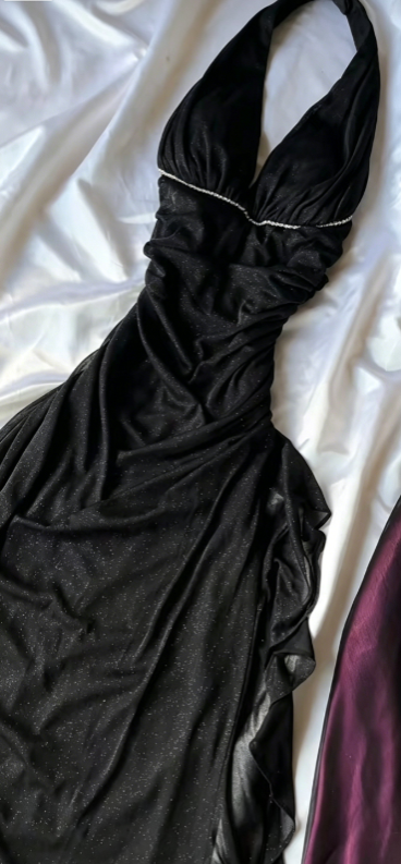 Elegantes schwarzes Abendkleid Etui Chiffon Langes Ballkleid DP05768
