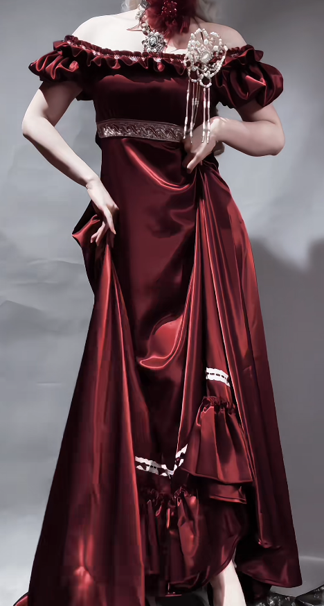 Robe d'anniversaire chic bordeaux, longue robe de soirée en satin impérial à épaules dénudées DP05771