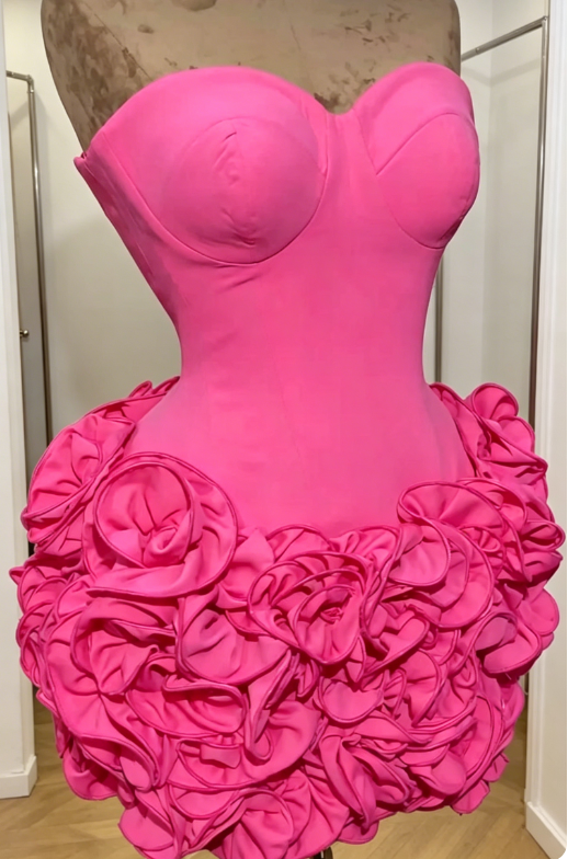 Schickes heißrosafarbenes Geburtstags-Kleid, schulterfreies Etui-Cocktailkleid aus Satin, Ballkleid DP05789