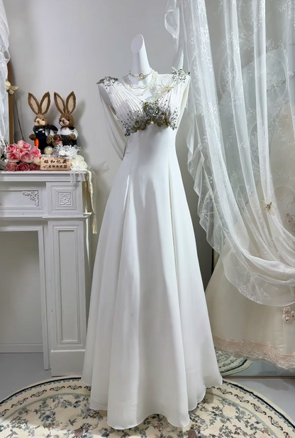 Elegantes V-Ausschnitt A-Linie Hochzeitskleid Chiffon Brautkleid Weißes Brautkleid DP05797