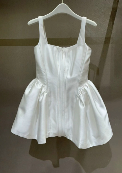 Chic White Homecoming Dress Straps A-Line Satin Short Prom Dress Sleeveless Graduation Party Dress DP05802