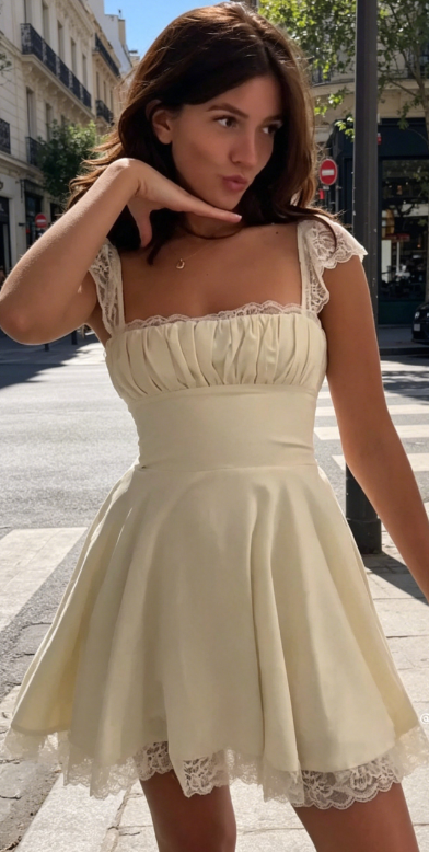 Robe Courte d'Été en Satin à Bretelles et Coupe Évasée, Robe de Soirée Plage sans Manches Ivoire pour Anniversaire DP05814