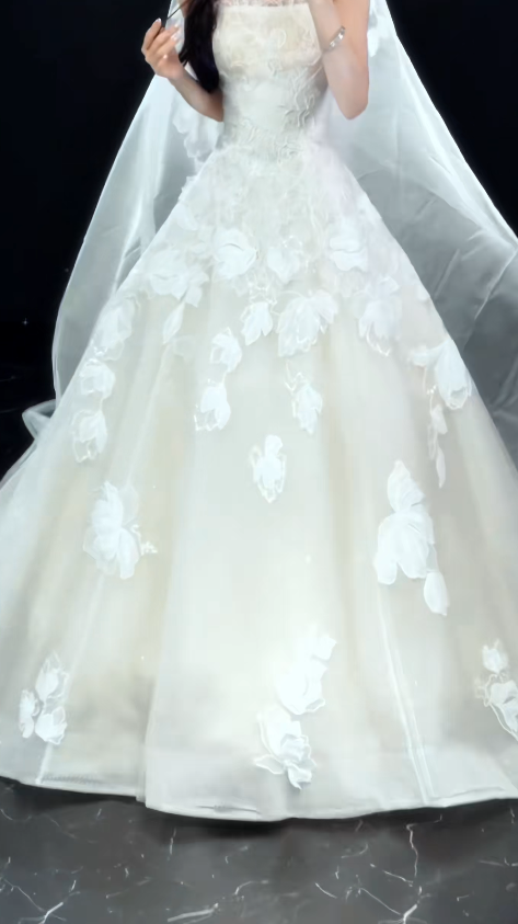 Robe de mariée modeste bustier trapèze en tulle avec appliques Robe de mariée blanche DP05822