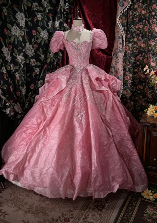 Magnifique Robe de Bal en Tulle pour Quinceañera avec Appliqués Rose Doux Robe de Soirée DP05831