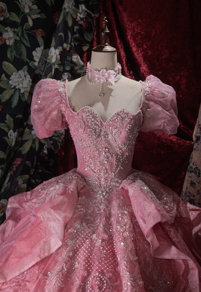 Gorgeous Ball Gown Tulle Quinceanera Dress Applique Pink Sweet 16 Dress DP05831