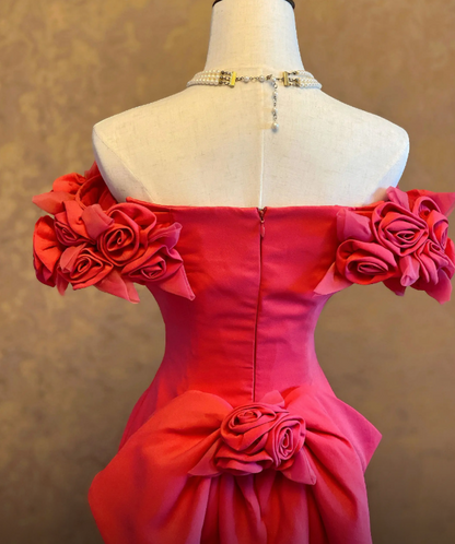 Robe de soirée longue en mousseline de soie élégante sirène épaule dénudée rose robe de mère de la mariée DP05833