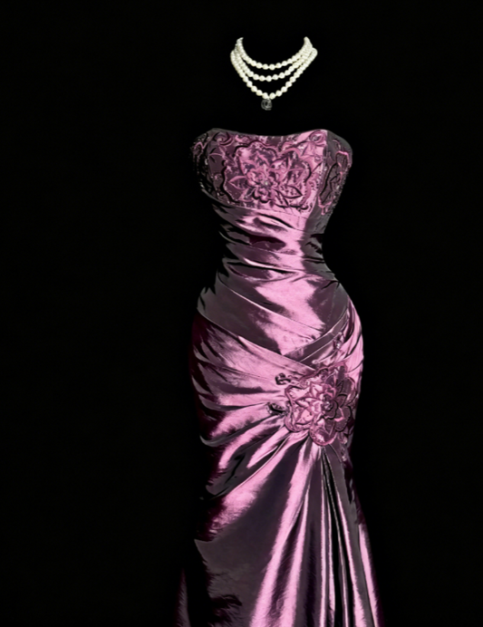 Élégante Robe de Soirée Longue en Satin Sirène sans Bretelles Violette Robe Mère de la Mariée DP05835