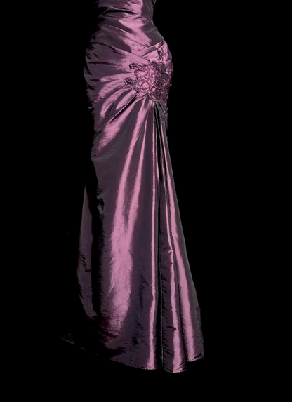 Elegant Strapless Mermaid Satin Long Evening Dress Purple Mother Of Bride Dress DP05835