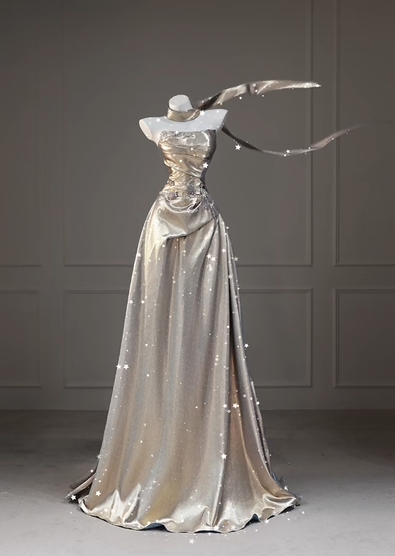 Elegant Strapless A-Line Metallic Satin Long Evening Dress  DP05838