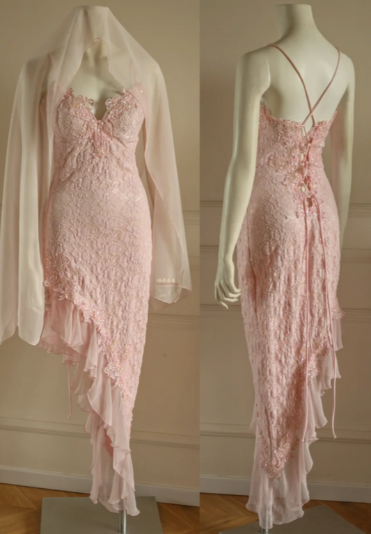 Chic Pink Short Homecoming Dress Spaghetti Straps Sheath Lace Birthday Dress Sleeveless Party Dress  DP05853