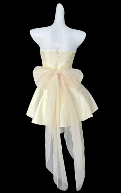 Chic Apricot Short Homecoming Dress Strapless A-Line Satin Birthday Dress Sleeveless Party Dress  DP05858