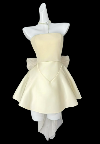 Chic Apricot Short Homecoming Dress Strapless A-Line Satin Birthday Dress Sleeveless Party Dress  DP05858