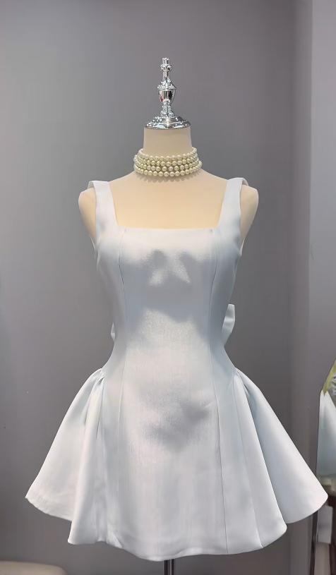 Chic Blue Short Homecoming Dress Straps A-Line Satin Birthday Dress Sleeveless Party Dress  DP05861