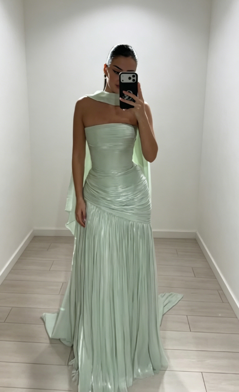 Elegantes minzgrünes Brautjungfernkleid, trägerlos, Scheide, Chiffon, langes Abendkleid DP05883