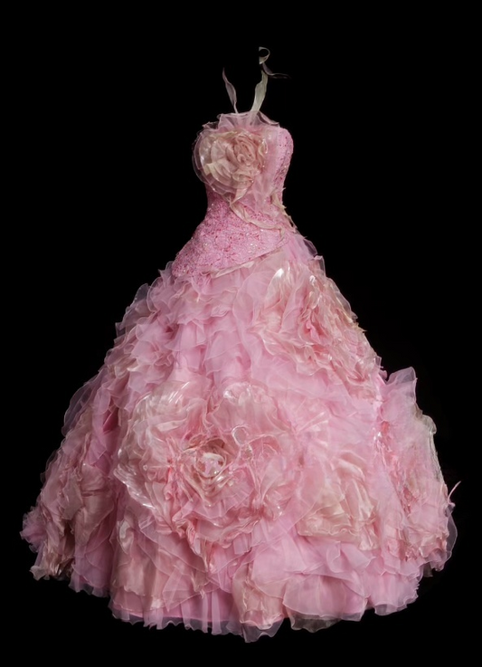 Märchenrosa Geburtstagskleid Neckholder Ballkleid Lang Quinceanera Kleid Tüll Applikation Sweet 16 Kleid DP05893