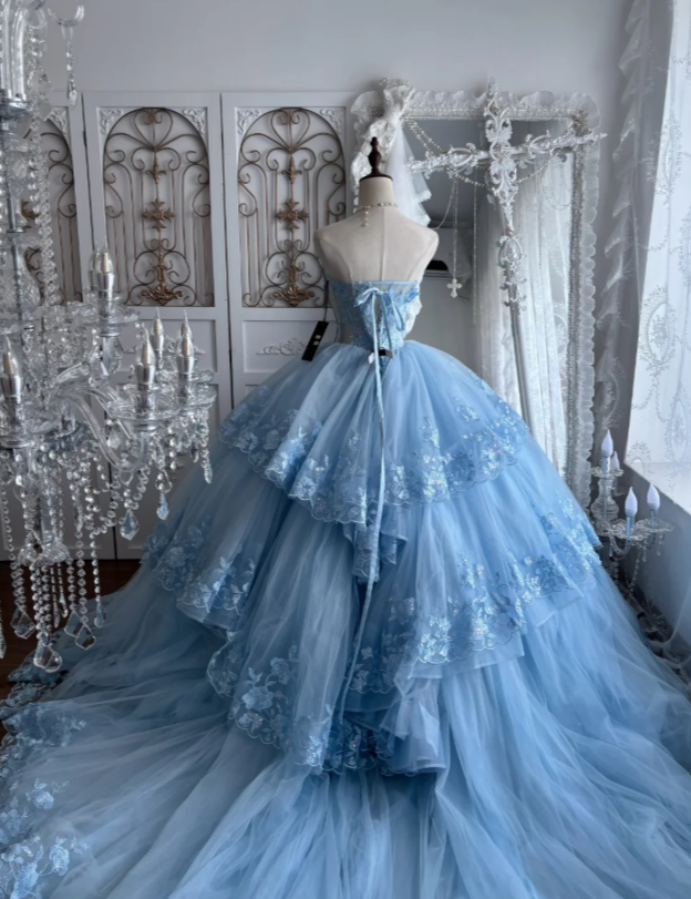 Cute Blue Quinceanera Dress Sweetheart Ball Gown Tulle Sweet 16 Dress DP05905