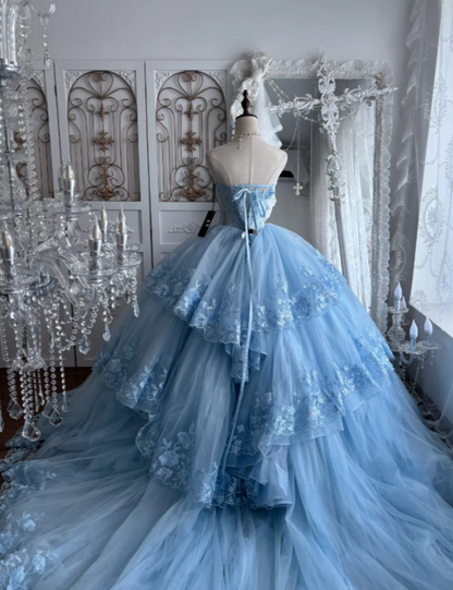Cute Blue Quinceanera Dress Sweetheart Ball Gown Tulle Sweet 16 Dress DP05905
