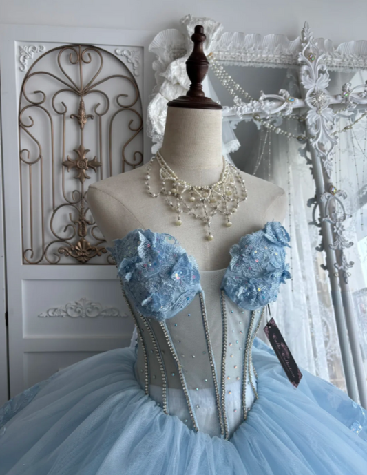 Niedliches blaues Quinceanera-Kleid Herz-Ballkleid Tüll Sweet 16 Kleid DP05905