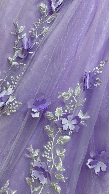 Cute Purple Quinceanera Dress Off-shoulder Ball Gown Applique Tulle Sweet 16 Dress DP05906