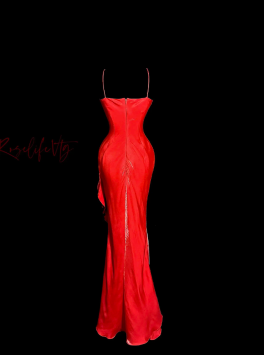 Elegant Strapless Sheath Satin Long Evening Dress Red Prom Dress DP05921