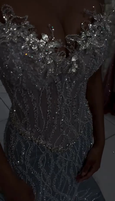 Elegant Sweetheart Mermaid Prom Dress Tulle Beaded Long Evening Dress Sliver Birthday Dress DP05924