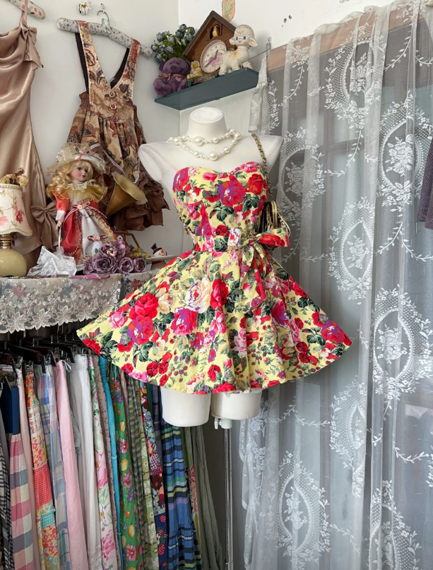 Chic Floral  Short Party Outfit Sweetheart A-Line Satin Birthday Dress DP05948