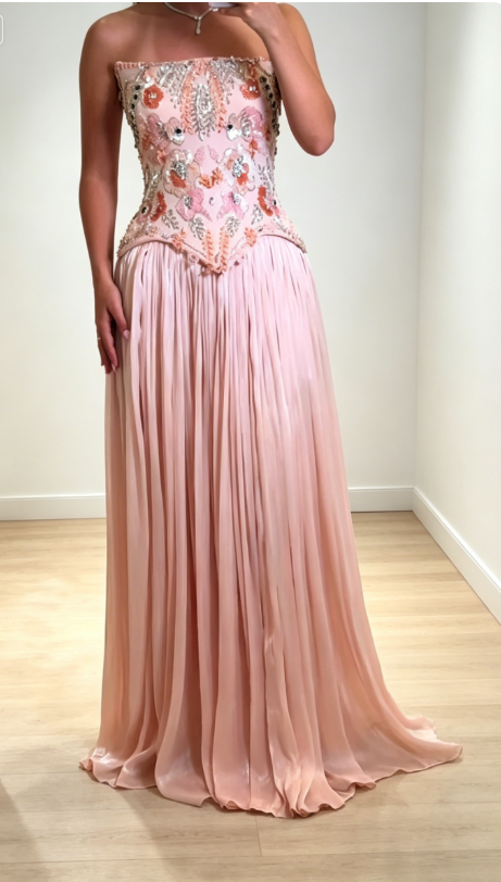 Elegantes rosa Abendkleid Trägerloses Etui-Chiffon-Ballkleid DP05976