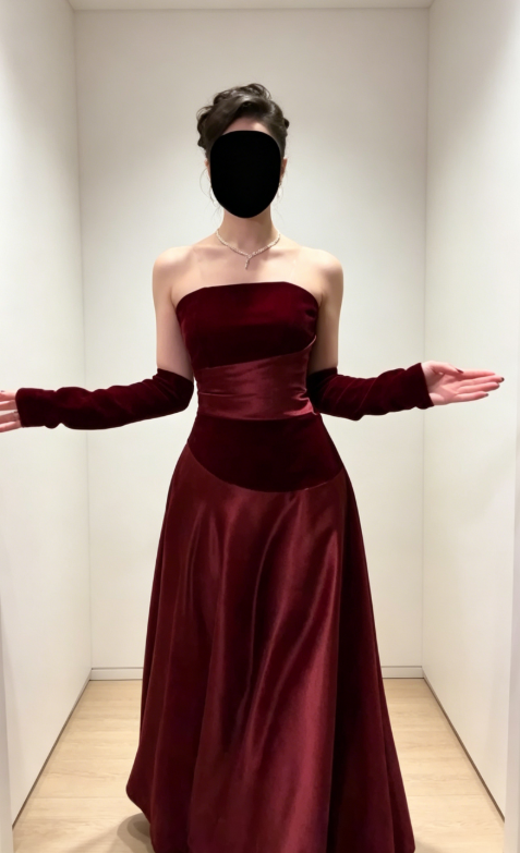 Chic Burgundy Evening Dress Strapless A-Line Satin Long Prom Dress DP05979