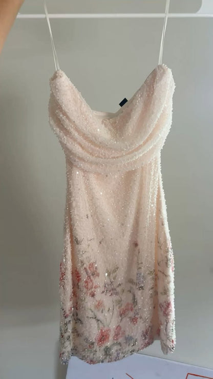 Robe Vintage Rose Hoco Bustier Robe d'Anniversaire Fourreau Mousseline Perles Robe de Soirée DP05986
