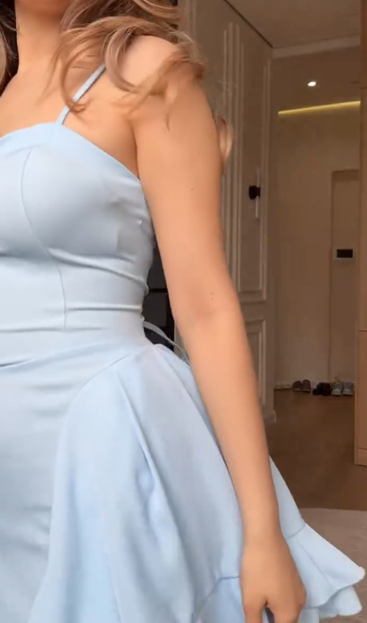 Cute Blue Hoco Dress Spaghetti Straps A-Line Birthday Dress Chiffon Graduation Party Dress DP06005