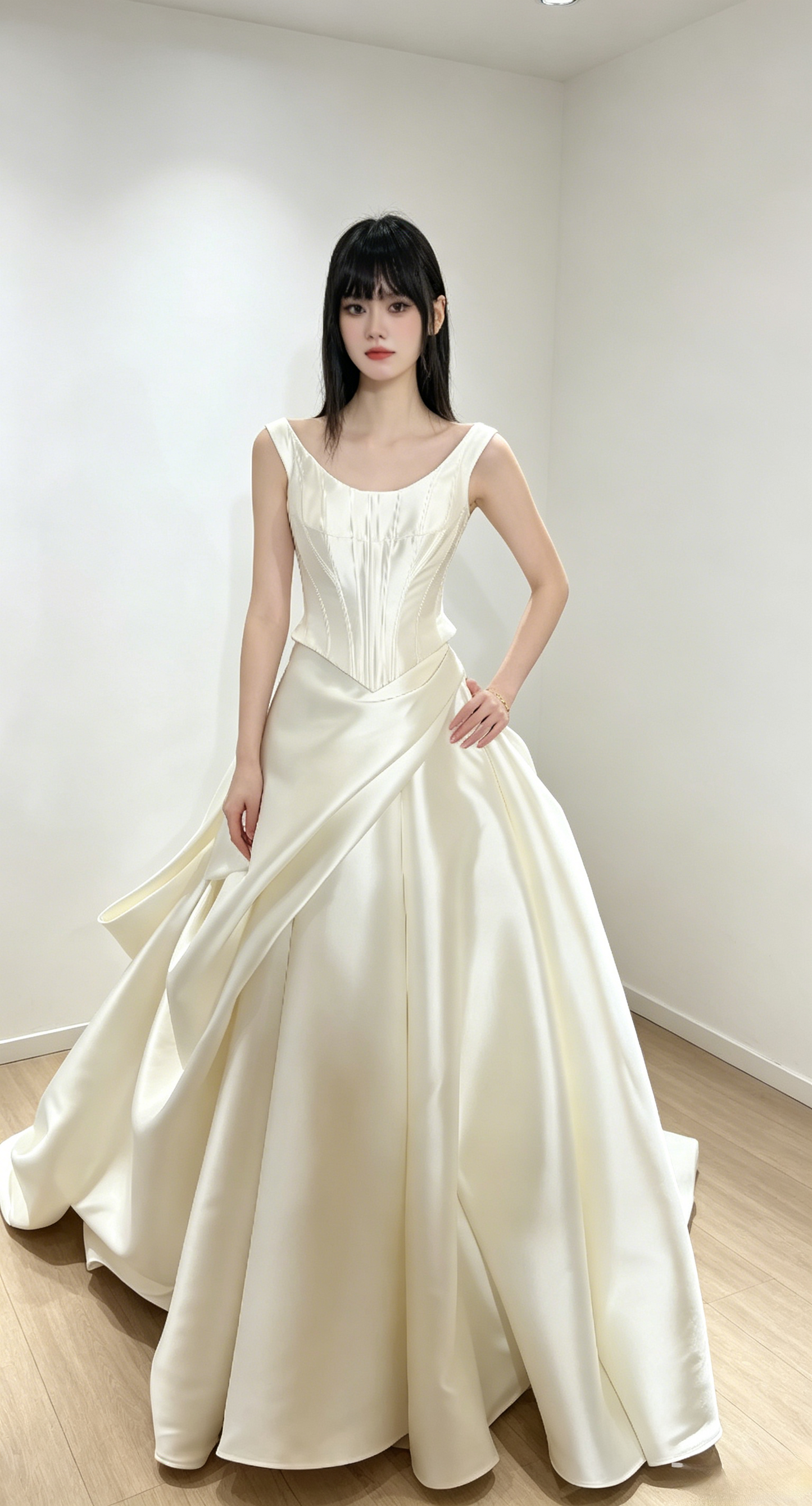 Elegant Champagne Wedding Dress Straps A-Line Bridal Dress Satin Bridal Gown DP06011