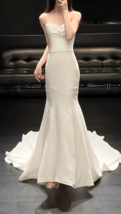 Elegant White Wedding Dress Sweetheart Mermaid Bridal Dress Chiffon Bridal Gown DP06014