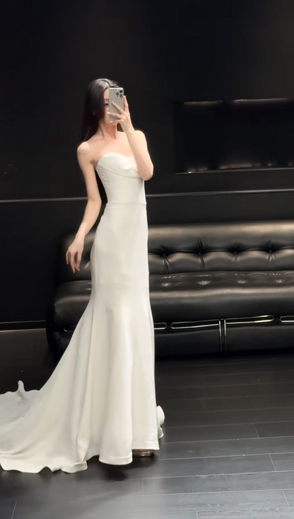 Elegant White Wedding Dress Sweetheart Mermaid Bridal Dress Chiffon Bridal Gown DP06014