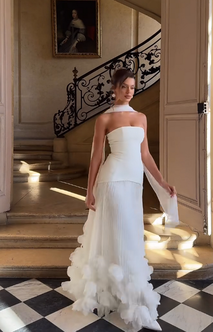 Élégante robe de mariée blanche bustier coupe A-line en tulle DP06015