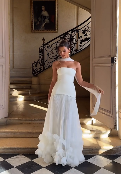 Élégante robe de mariée blanche bustier coupe A-line en tulle DP06015