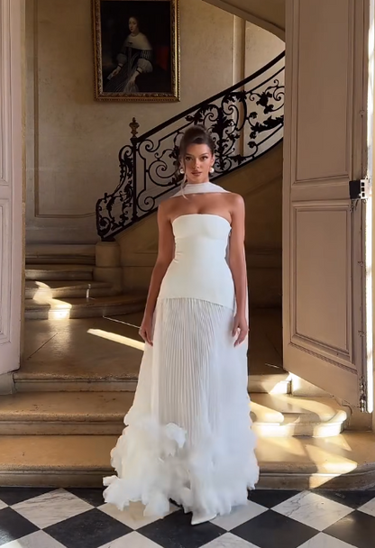 Élégante robe de mariée blanche bustier coupe A-line en tulle DP06015