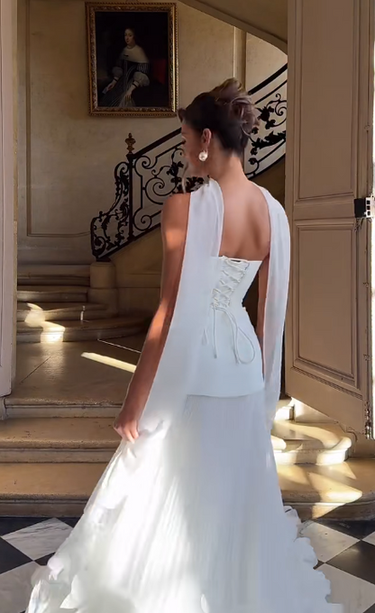 Élégante robe de mariée blanche bustier coupe A-line en tulle DP06015
