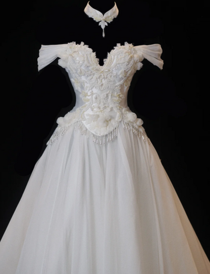 Robe de mariée chic blanche fourreau à épaules dénudées robe de mariée en tulle DP06018