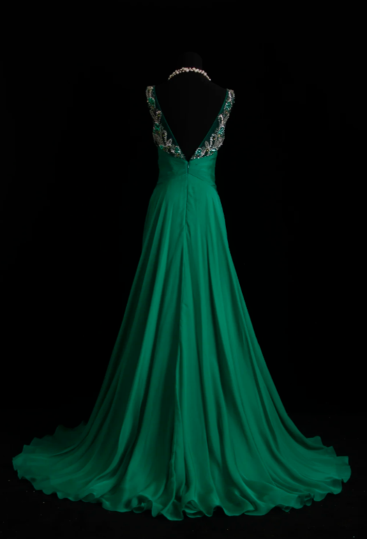 Élégante Robe de Mère de Mariée Vert Chiffon Coupe Princesse DP06023