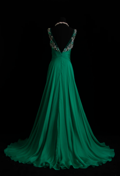 Élégante Robe de Mère de Mariée Vert Chiffon Coupe Princesse DP06023