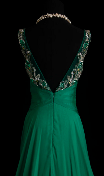Élégante Robe de Mère de Mariée Vert Chiffon Coupe Princesse DP06023