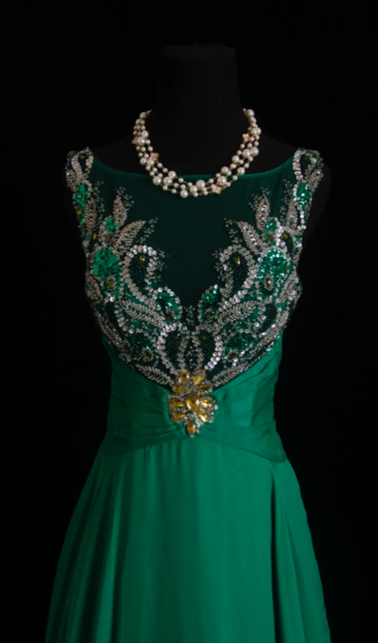Élégante Robe de Mère de Mariée Vert Chiffon Coupe Princesse DP06023