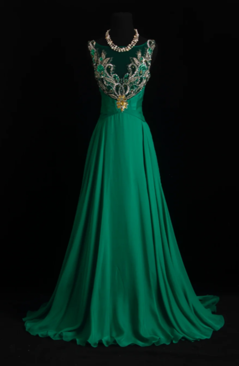 Élégante Robe de Mère de Mariée Vert Chiffon Coupe Princesse DP06023
