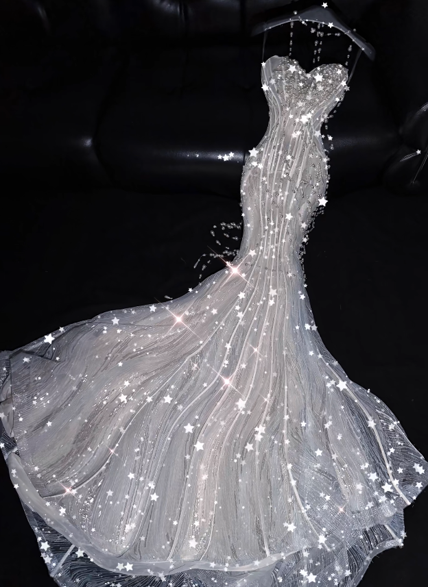 Gorgeous Silver Prom Dress Sweetheart Mermaid Tulle Long Evening Dress DP06042