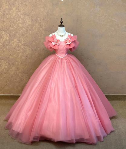 Gorgeous Off-shoulder Ball Gown Tulle Quinceanera Dress Pink Sweet 16 Dress DP06052