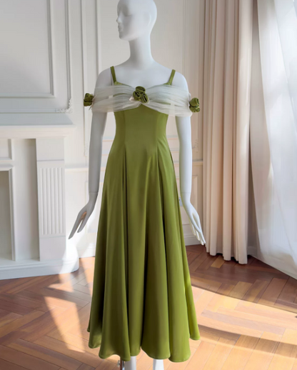Chic Green Birthday Dress Straps Evening Dress Sheath Satin Graduation Prom Dress DP06079