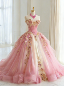 Gorgeous Sweetheart  Ball Gown Quicneanera Dress Tulle Appliques Pink Sweet 16 Dress DP06098