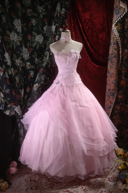 Superbe robe de bal sans bretelles Quinceanera Robe en tulle avec appliqués Rose Sweet 16 DressDP06099