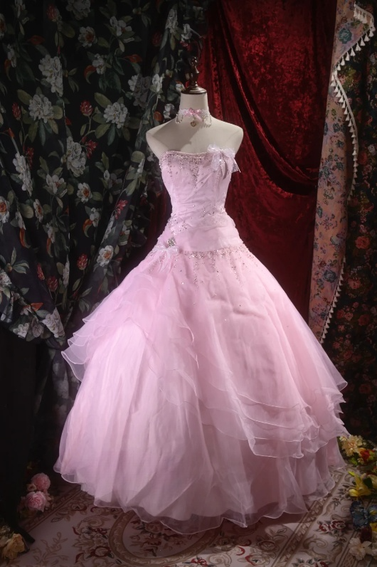 Gorgeous Strapless  Ball Gown Quicneanera Dress Tulle Appliques Pink Sweet 16 DressDP06099